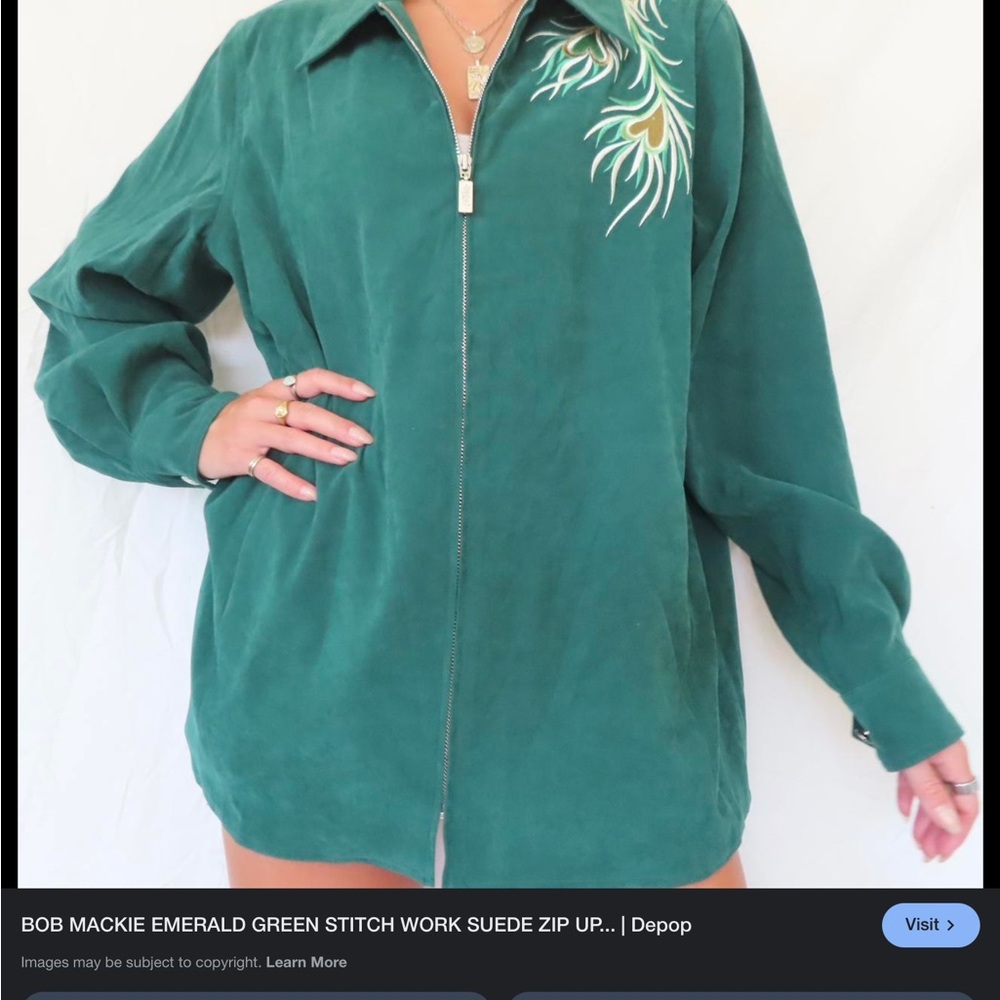Bob Mackie Teal Embroidered Bomber Jacket Sz. XL